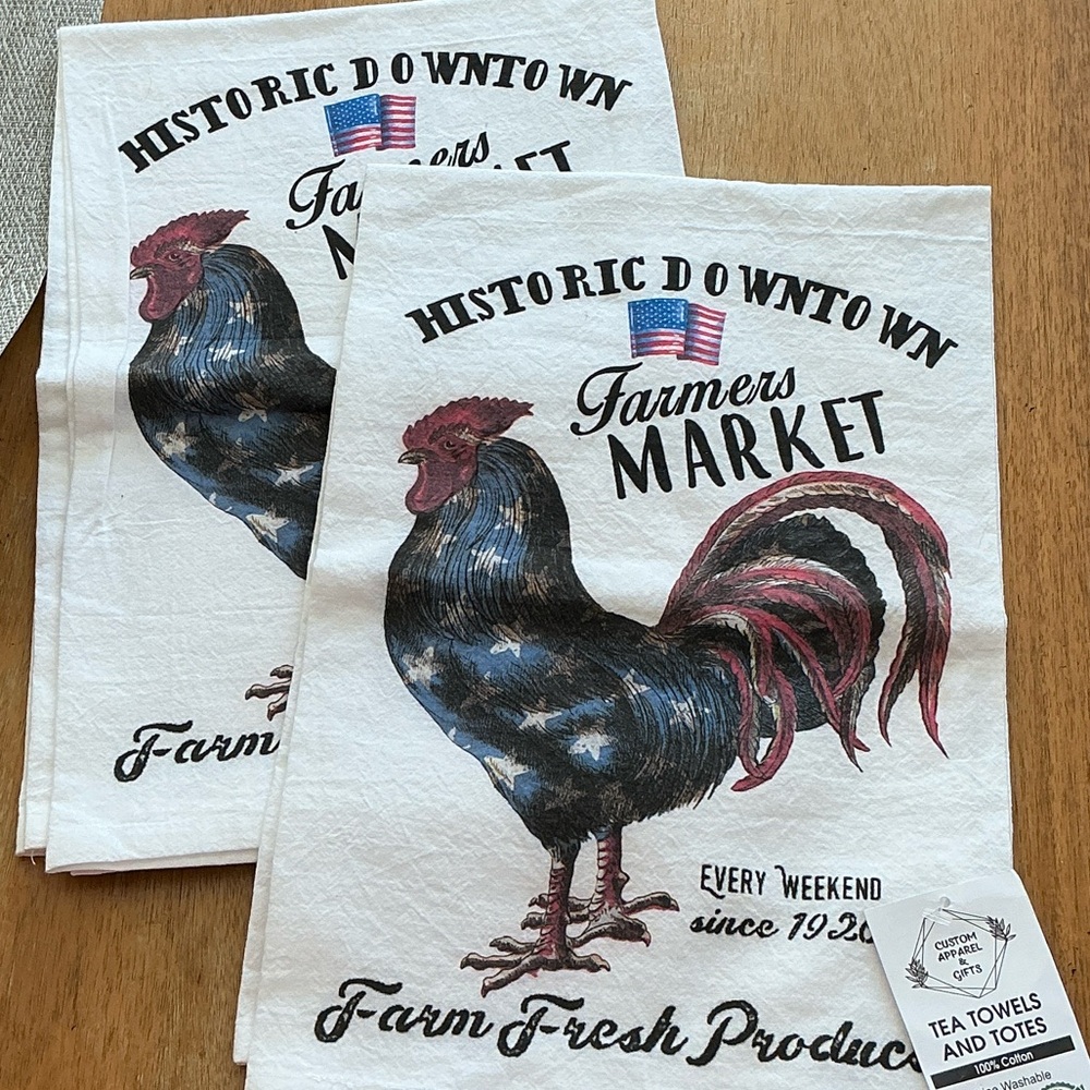 Farmers Market Rooster Tea Towels set of 2 NWT